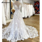 Lakshmigown Luxury Beading Lace Boho Wedding Dress Spaghetti Straps Rincess Bridal A Line Beach Summer Wedding Gown Customized