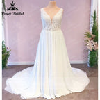 Lakshmigown Plus Size Wedding Dress A Line V Neck Tank Lace Appliques Chiffon Wedding Party Gowns Bride Gown Customized