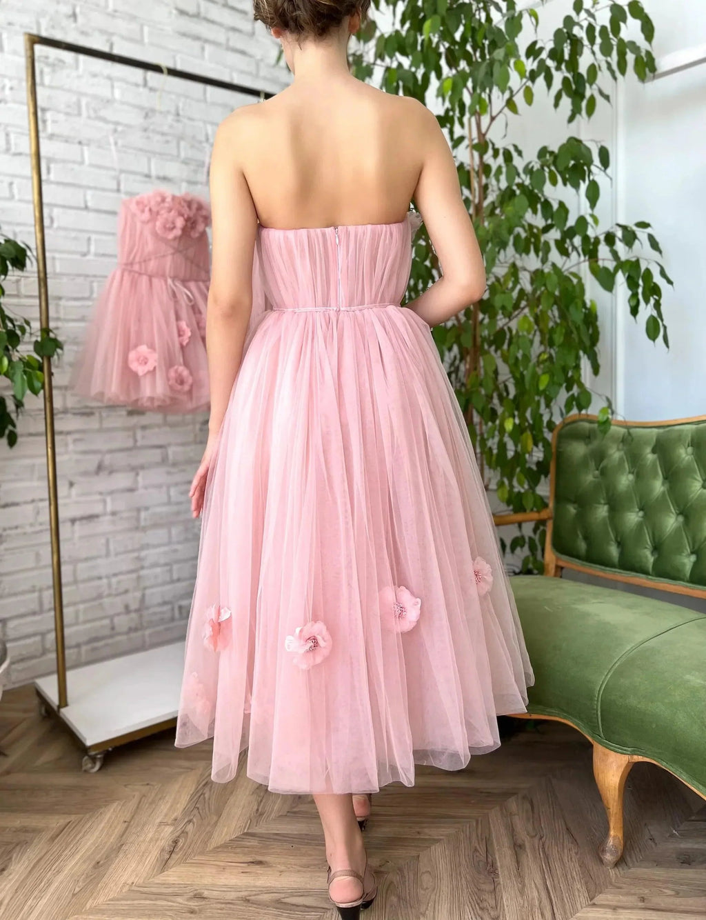 NumberSea Strapless Pink Garden Wedding Dress for Women Vestito Donna 2025  Lace Flower Beach Bridal Gowns