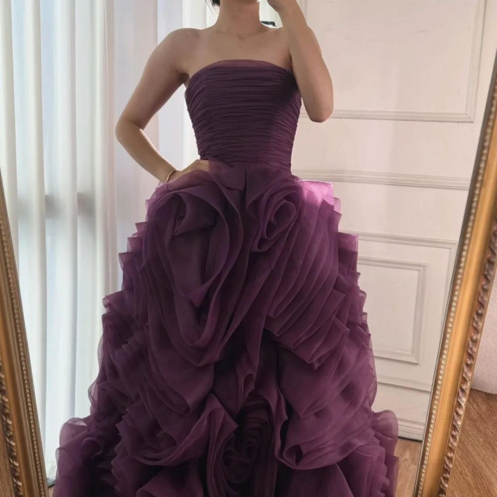 Serene Hill 2025 Customized Purple Strapless Princess Evening Dresses Formal Party Gowns for Women DLA73176