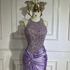 Serene Hill Customized 2025 Lilac Halter Side Slit Mermaid Evening Gown Wedding Party Bridesmaid Dress for Women DLA72668