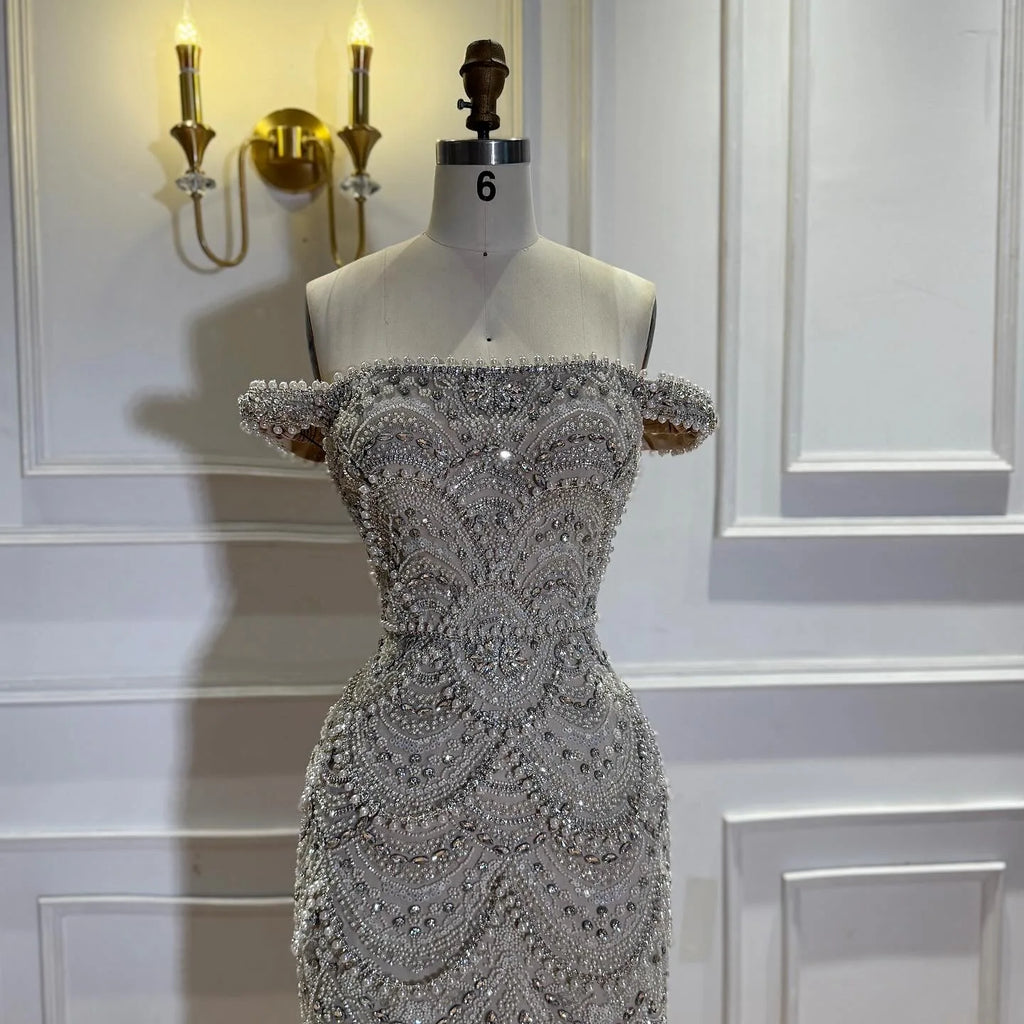 Serene Hill Pearl Beaded Off Shoulder Mermaid Evening Gown High-end Formal Occasion Party Dress Kosov Customized DLA73395A