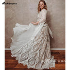 Lakshmigown Bohemian Boho Wedding Dress Lace Chiffon Long Sleeve Open Back V Neck Plus Size Vestidos De Novia Customized