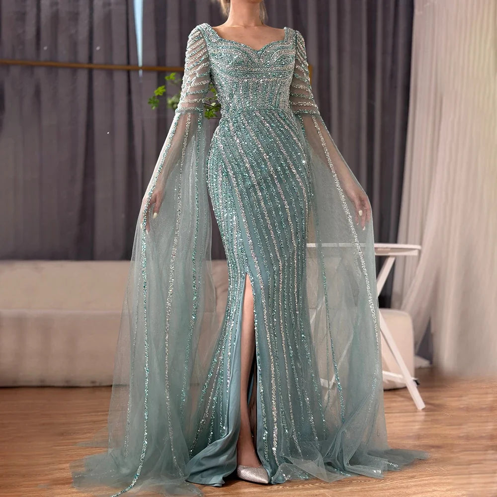 Serene Hill Turquoise Beaded Sweetheart Mermaid Evening Gown Overskirt Dubai Party Dresses for Women 2025 DLA72314 Customized