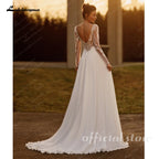 Lakshmigown Illusion Long Sleeve Wedding Dress Woman Chiffon A Line Applique Side Slit Long Robes de Soriee Customized