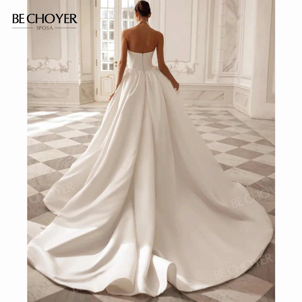 Vintage Sleeveless A-Line Wedding Dress 2027 Elegant Strapless Customized Bride Gown Princess BECHOYER T208 Vestido De Noiva