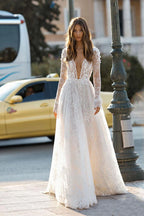 Sexy Deep V Neck Elegant 2027 Wedding Dresses Boho Backless 3D Flora Lace Appliques Beach Bridal Gown Custom Vestido De Novia