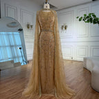 Serene Hill  Customized 2026 Gray Arabic Mermaid Beaded Evening Dresses With Detachable Long Cape For Formal Occasion DLA72180
