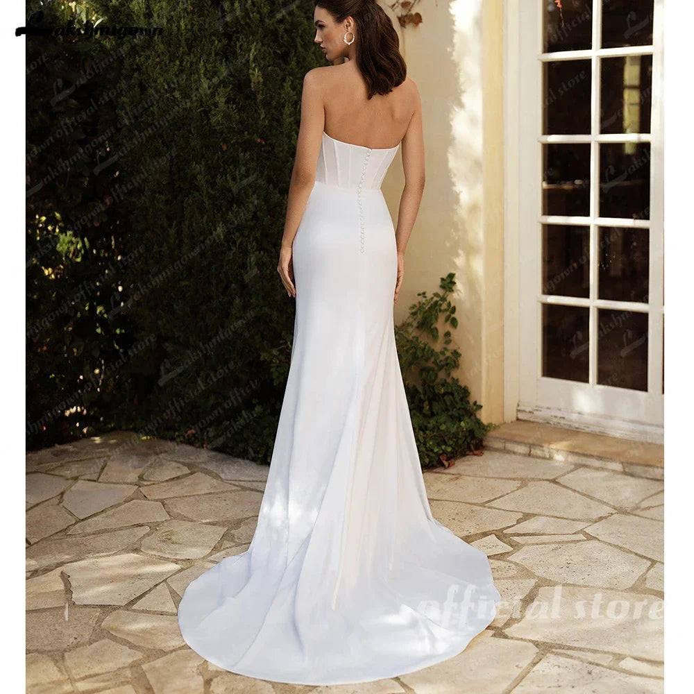 Lakshmigown Mermaid Wedding Dresses with Detachable Train Strapless Sleeveless Pleat Backless Sweep Train Vestidos Customized