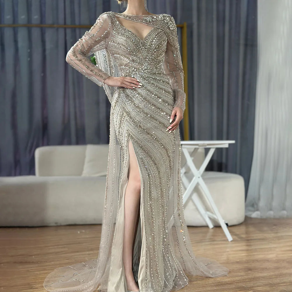 Serene Hill Mermaid Beaded Formal Wedding Party Gowns with High Split Celebrity Evening Dress for Women Customized DLA70301L