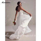 Lakshmigown Spaghetti Strap Beads Lace Wedding Gown Plus Size Chiffon Boho Wedding Dresses with Detachable Sleeve Customized
