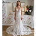 Lakshmigown Luxury Beading Lace Boho Wedding Dress Spaghetti Straps Rincess Bridal A Line Beach Summer Wedding Gown Customized