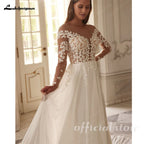 Lakshmigown Boho Wedding Dress for Women Bride Long Sleeves V Neck Applique Chiffon Summer Beach Bridal Gown Customized