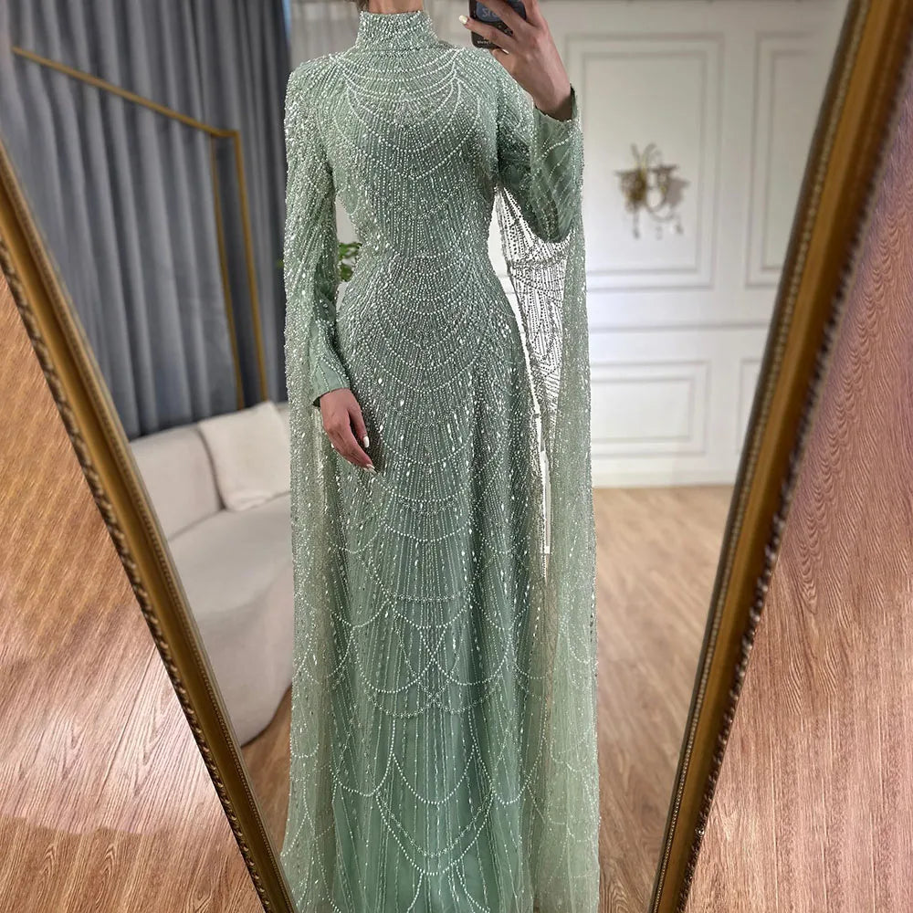 Serene Hill White High Neck Long Sleeve Mermaid Evening Dress 2026 Party Gowns for Women DLA72591 Customized