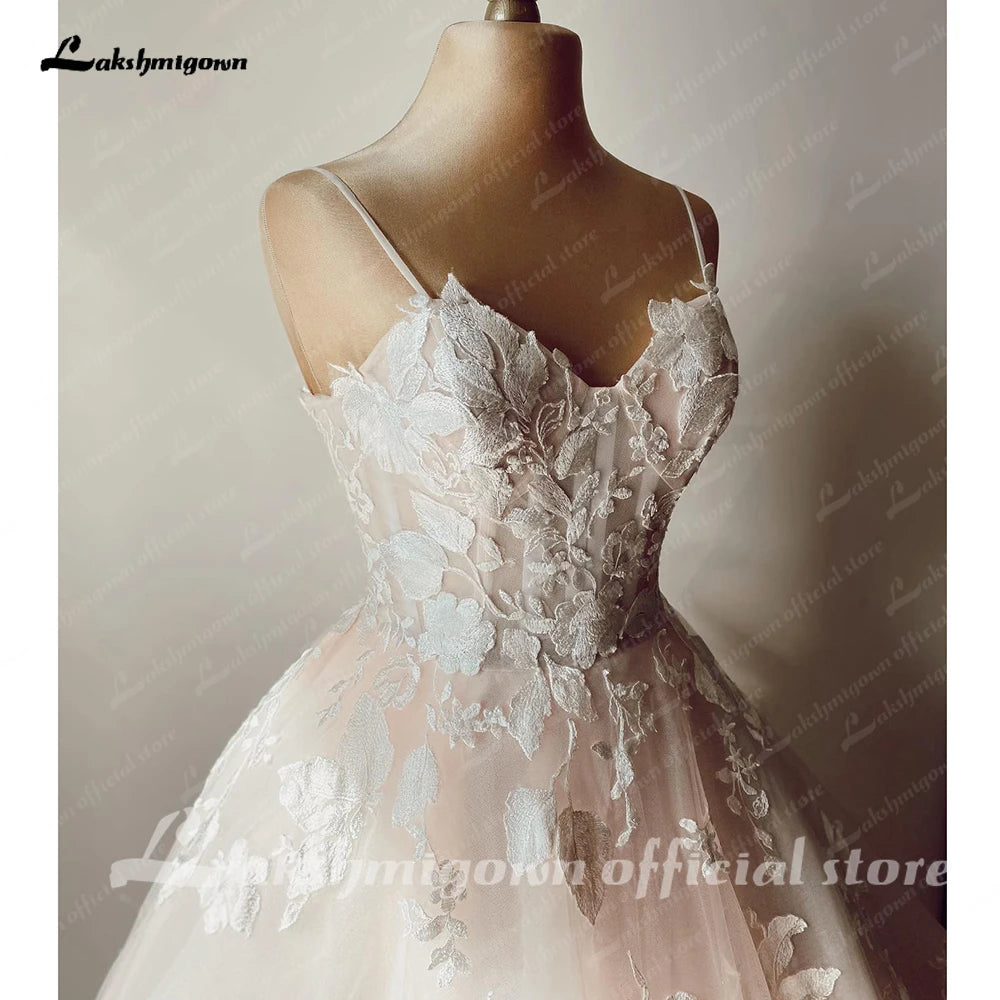 Lakshmigown Luxury Spaghetti Straps Lace Women Sweetheart Neck Wedding Dress for Bride Champagne Wedding Gown Vestidos Para Boda