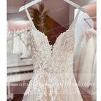 Lakshmigown Sexy Beach Wedding Dresses Illusion Appliques Boho Bride Dresses Open Back A-Line Tulle Bridal Gowns Robe De Mariee