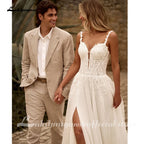 Lakshmigown Sexy Glitter Tulle Wedding Dress Spaghetti Straps V Neck Sequined Applique Split Bridal Dresses Customized