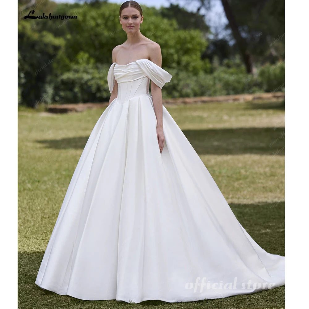 Lakshmigown Pleat Off The Shoulder A-Line Wedding Dress Sweetheart Women 2026 Backless Sweep Train Vestidos De Novia Customized