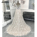 NumberSea Vintage Champagne Full Lace Boho Wedding Dress 2025 Vestidos Noivas V Neck Sexy Bridal Wedding Gowns Open Back