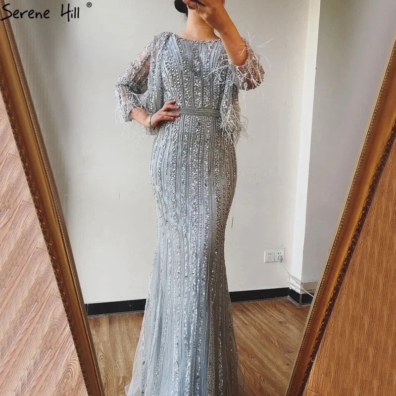 Customized Pink Mermaid Long Sleeves Two Piece Evening Dresses with Jacket Beaded Party Gowns For Women | Nightbubo