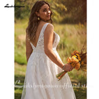 Lakshmigown Plus Size Boho Lace Wedding Dresses A Line Sleeveless Appliques V Neck Bridal Gowns Tulle Wedding Gown Customized