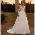 Lakshmigown Illusion Long Sleeve Wedding Dress Woman Chiffon A Line Applique Side Slit Long Robes de Soriee Customized