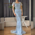 Serene Hill Blue Mermaid Beaded Evening Dresses with Detachable Sleeves Elegant Party Gowns for Women DLA72714 Customized