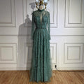 Serene Hill Customized Elegant Turquoise A Line Evening Dress with High Neck Beaded Design for Women Formal Party Gown DLA71682A