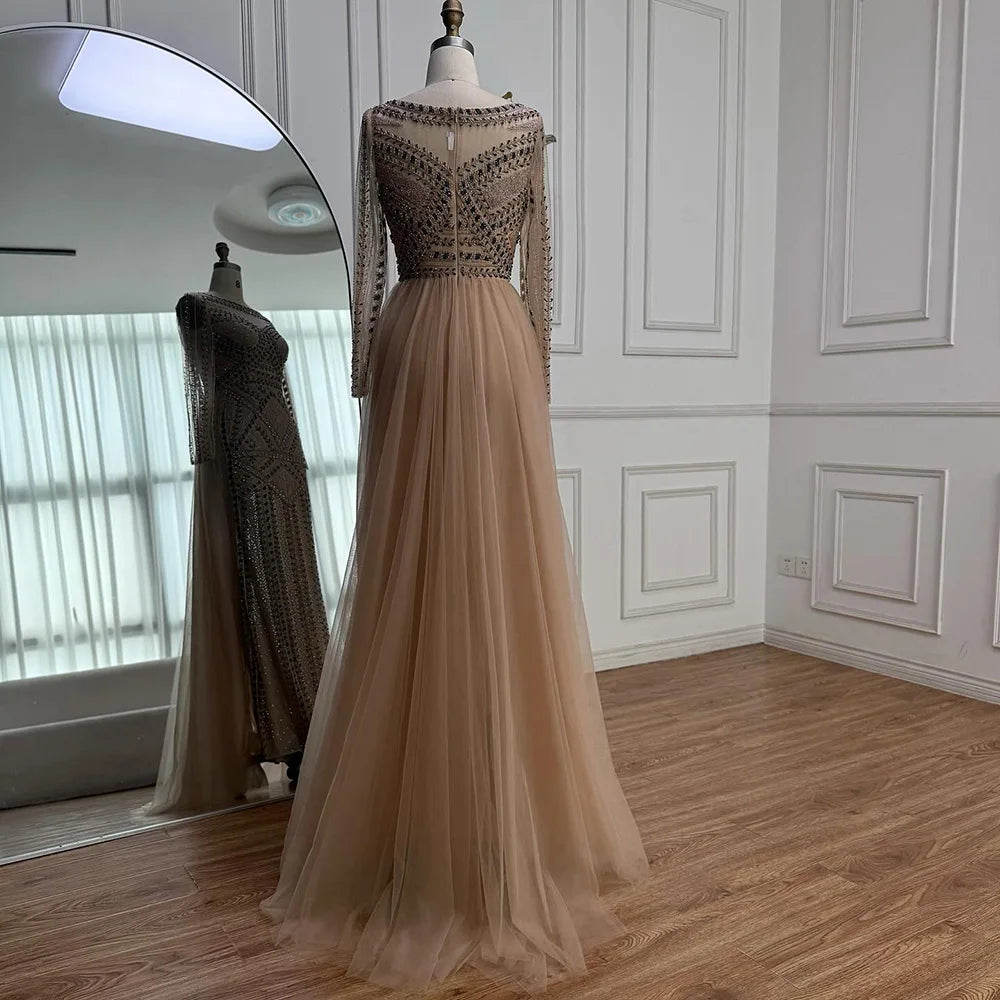 Serene Hill Pink Long Sleeves Mermaid Beaded Evening Dress Formal Party Gowns for Women DLA72967 Customized