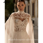 Lakshmigown Two-Piece Wedding Dress with Sheer Lace Corset Detachable Chiffon Cape  A Line Bridal Gown Customized