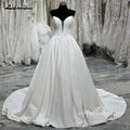 Lakshmigown V Neck Wedding Gowns for Women Bride Elegant Satin Sleeveless Pleats Robe Civil Bridal Wedding Dress Customized