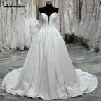 Lakshmigown V Neck Wedding Gowns for Women Bride Elegant Satin Sleeveless Pleats Robe Civil Bridal Wedding Dress Customized