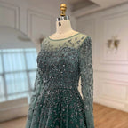 Serene Hill Turquoise A-line Beaded Evening Dress with Cape Sleeves Elegant Party Gowns for Women Customized DLA72965
