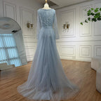 Serene Hill Green Square Collar Long Sleeve Mermaid Pearls Beaded Evening Party Gown Overskirt Dress DLA72032N Customized