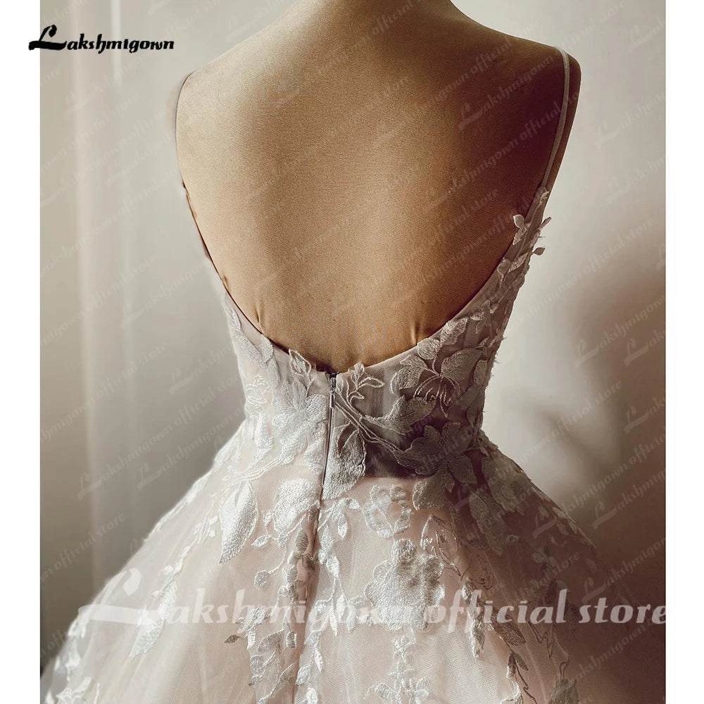 Lakshmigown Luxury Spaghetti Straps Lace Women Sweetheart Neck Wedding Dress for Bride Champagne Wedding Gown Vestidos Para Boda