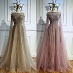 Serene Hill Pink A-line Evening Dress with Cape Sleeves Beaded Wedding Party Gowns for Women DLA72994 Customized