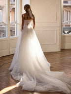 Lakshmigown Strapless A-Line Tulle Ivory Wedding Dress Simple Sleeveless Spaghetti Straps Boho Open Back Bride Gown Customized