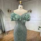 Serene Hill Customized Sage Green Off Shoulder Mermaid Evening Dresses 2024 Arabic Formal Gowns For Women Wedding Party DLA72281