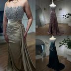 Serene Hill Customized Nude Strapless Mermaid High Split Evening Dresses with Skirt Beaded Party Gowns For Women 2025 DLA72135