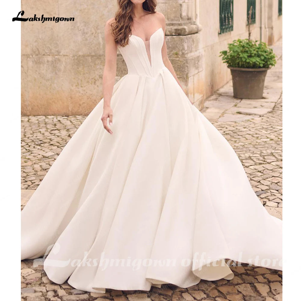 Lakshmigown Off The Shoulder Crepe Satin A-Line Bridal Gowns For Formal Party Floor Length Wedding Dress Vestidos Customized