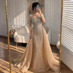 Serene Hill Green Mermaid Beaded Evening Party Gown 2026 Elegant Off-Shoulder Runway Dress with Overskirt Customized DLA73392