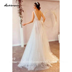 Lakshmigown Deep V-neck Tulle Wedding Dress Vintage Champagne Beach Wedding Dress Summer 2027 Vestido De Boda Civil  Customized
