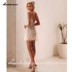 Lakshmigown Sexy Deep V-neck Wedding Dress For Bride Backless Feathers Bridal Gown Vestido De Novia Shiny Customized