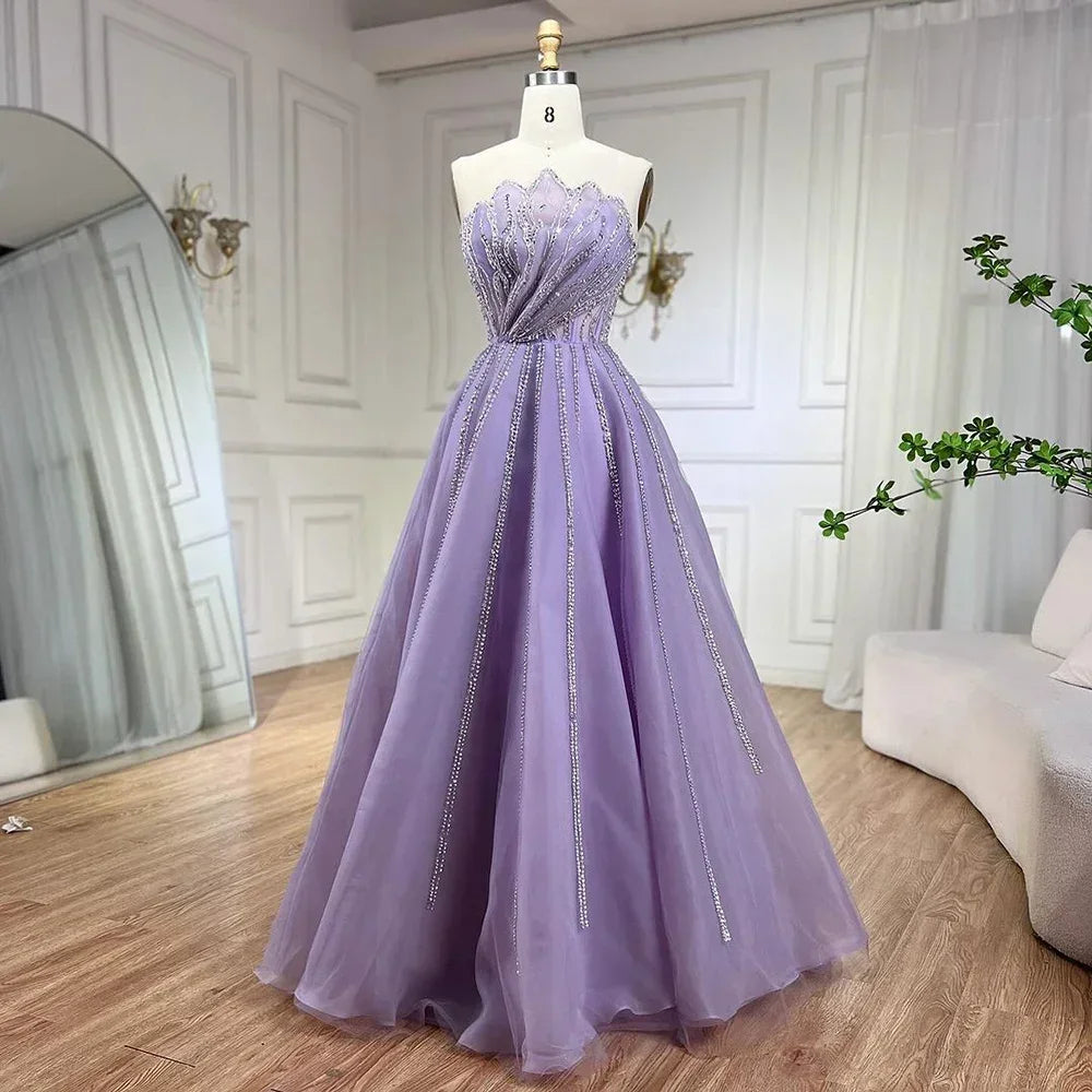 Serene Hill Lilac Strapless A-line Beaded Evening Prom Dresses 2025 Graduation Party Gowns For Women DLA71643 Customized