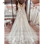 Lakshmigown Spaghetti Straps Lace Wedding Dress Open Back Civil Bridal Bohemian Wedding Gowns Customized Vestidos de Nova