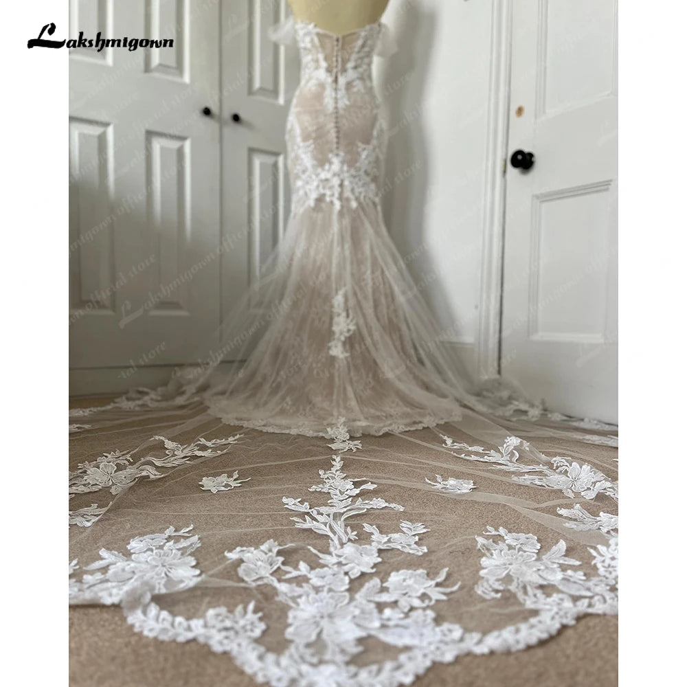 Lakshmigown Off Shoulder Lace Appliques Women Wedding Dress for Bride Customized Champagne Wedding Gown vestidos de boda novia