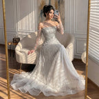Serene Hill Customized Off Shoulder Long Sleeves A-line Prom Dress for Women Formal Wedding Party Evening Gowns DLA73333