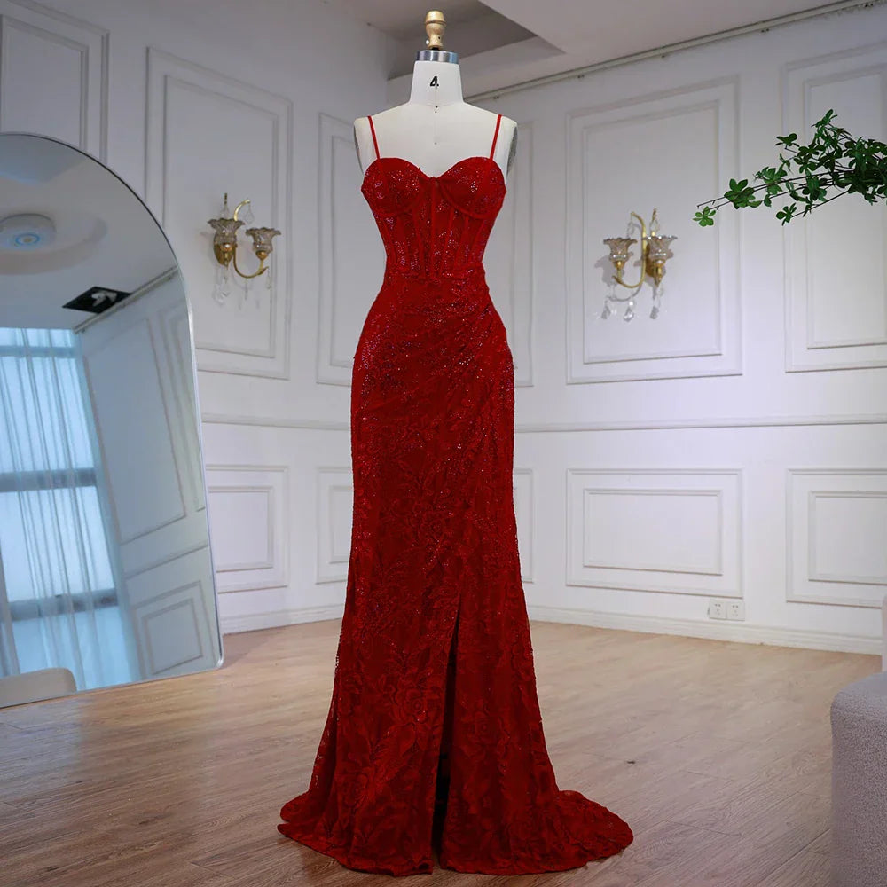 Abito da Sera Rosso Elegante con Spacco LA72998