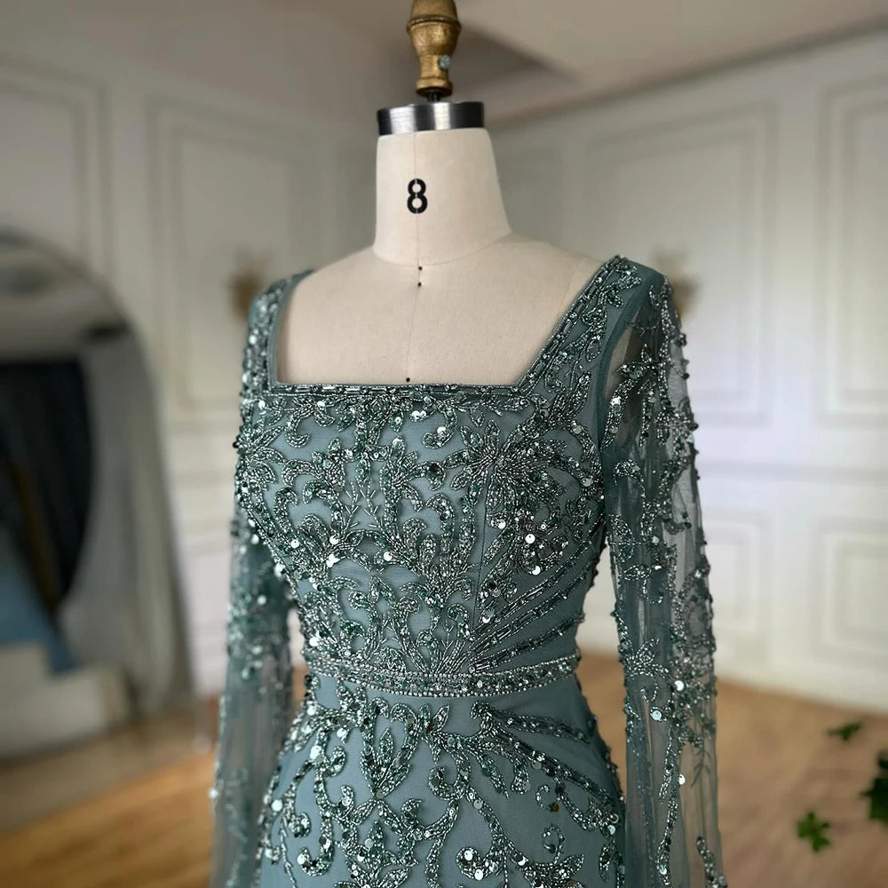 Serene Hill 2026 Dubai Pink Mermaid Long Evening Dress with Beaded Cape Gown for Wedding Occasion DLA72400A Customized