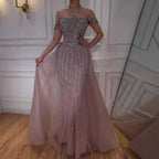 Serene Hill Green Mermaid Beaded Evening Party Gown 2026 Elegant Off-Shoulder Runway Dress with Overskirt Customized DLA73392